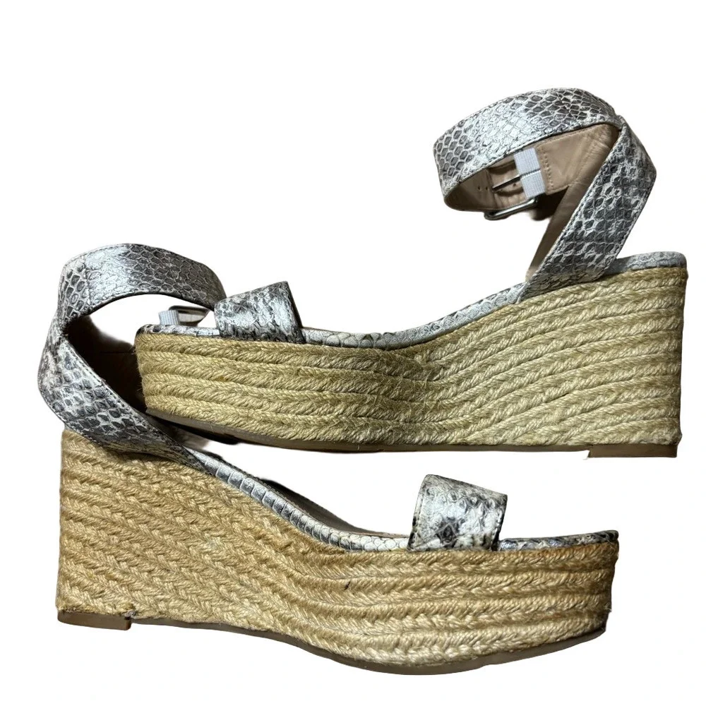 Via Spiga Women's Snakeskin Wedge Heel Sandals - Beige and Gray 7M